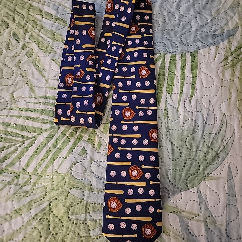 Baseball Patterned Blue Tie - image 1